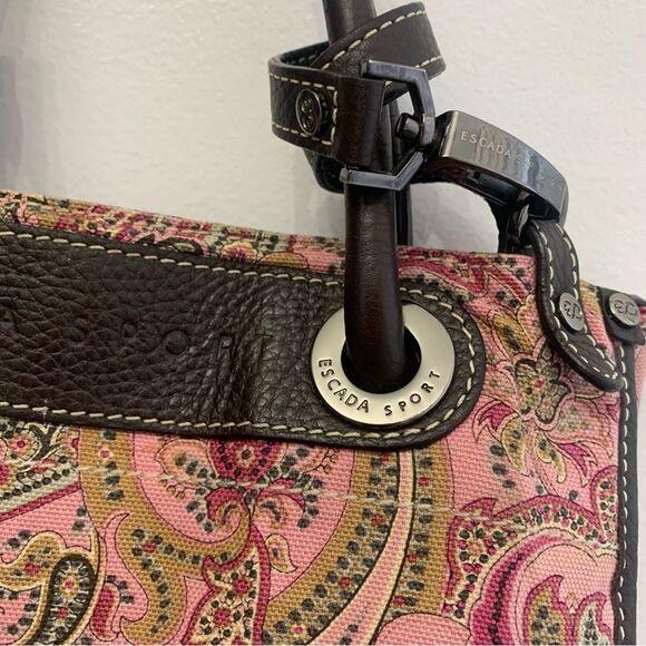 Escada Sport Large Hand bag Pink/Brown Paisley Women’s Designer Vintage - Picture 11 of 16